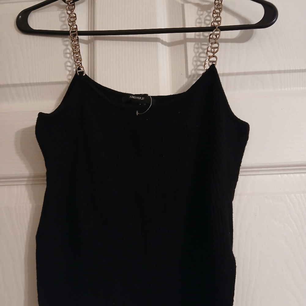 Chain Straps Forever 21 Black Ribbed Knit Top